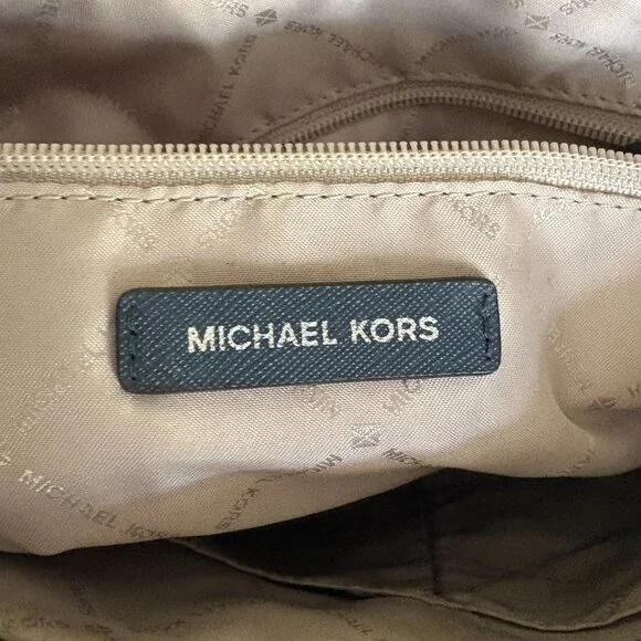 Michael Kors Charlotte Medium Tote Navy Saffiano Leather Top Zipper - Picture 12 of 15